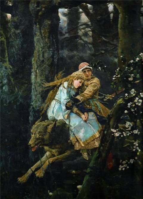 Ivan Tsarevitch And Elena With The Grey Wolf by Viktor Vasnetsov